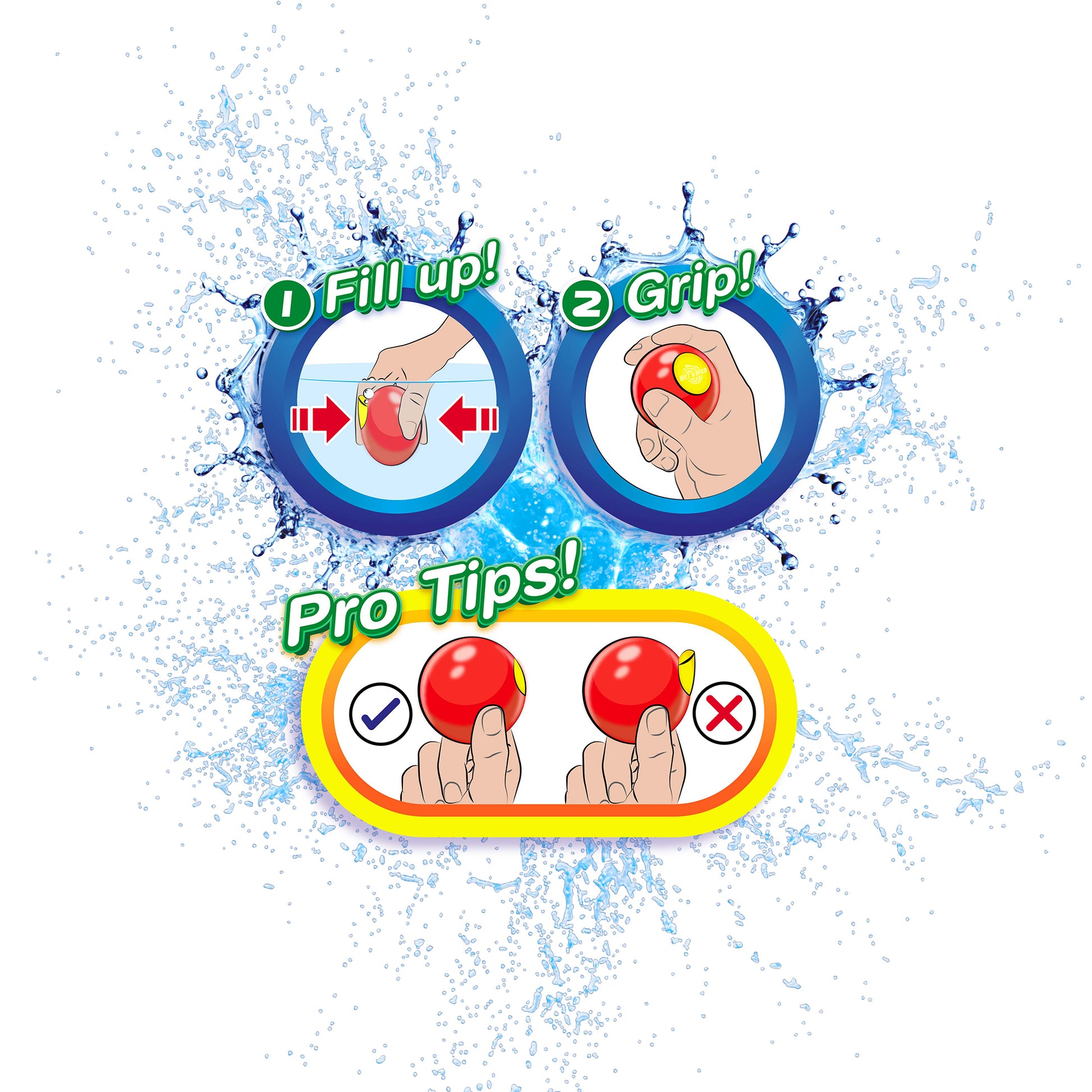 Splats Reusable Water Balls 20ct with fill and grip instructions
