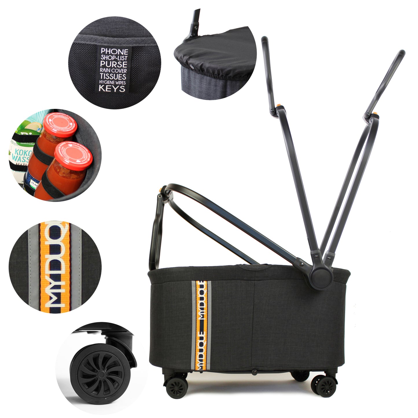 My Duque MULTI Bicycle Pannier Basket black shopping cart with wheels and handles