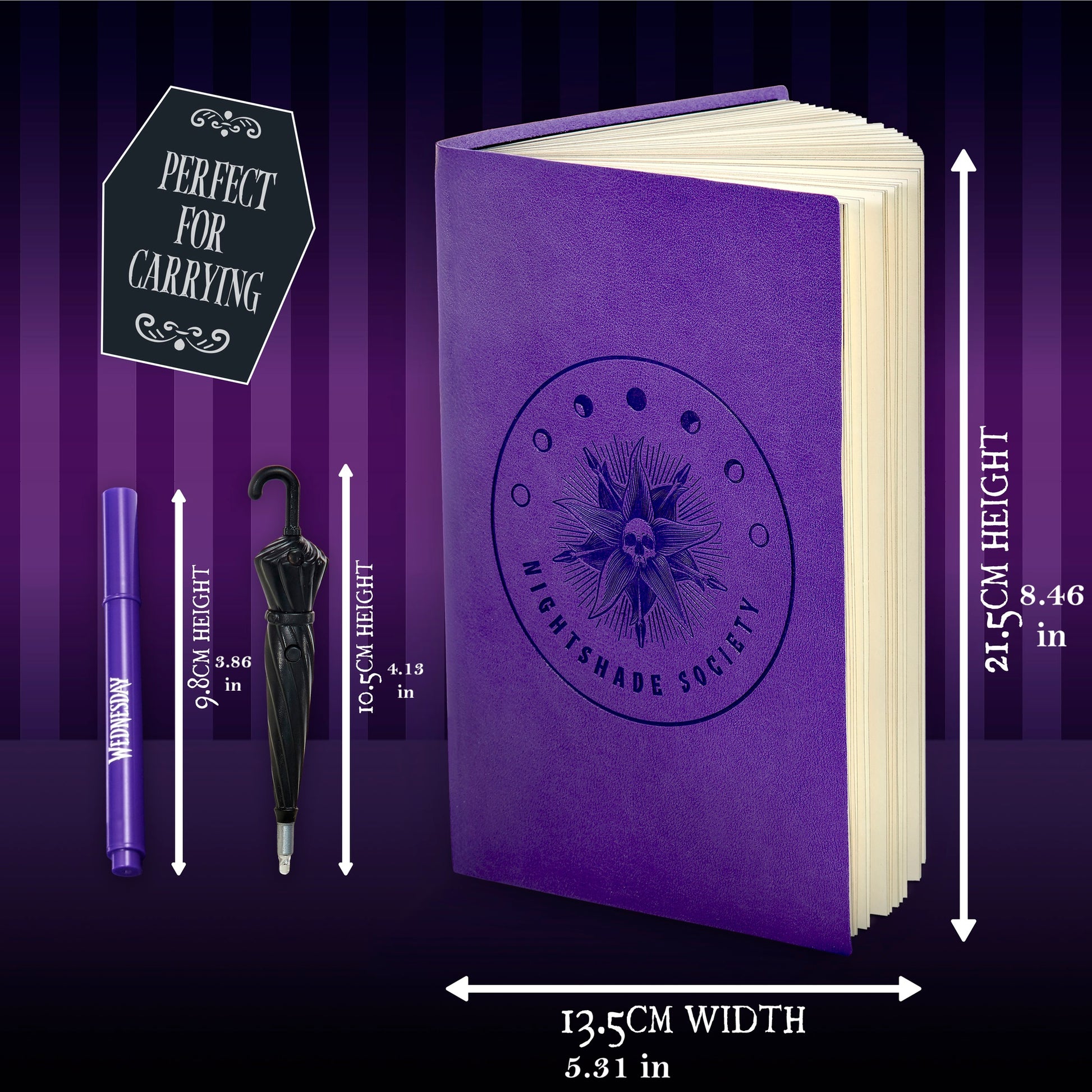 Secret Reveal Journal: Wednesday Nightshade Society purple hardcover notebook with moon design