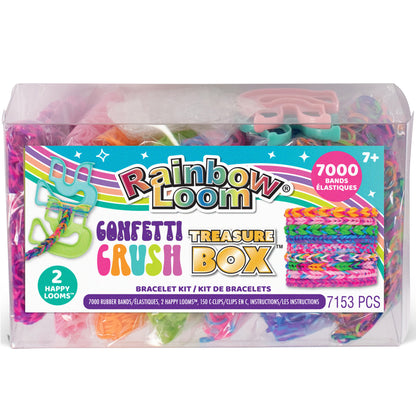 Rainbow Loom Confetti Crush Treasure Box bracelet kit with 7000 colorful rubber bands and 2 looms