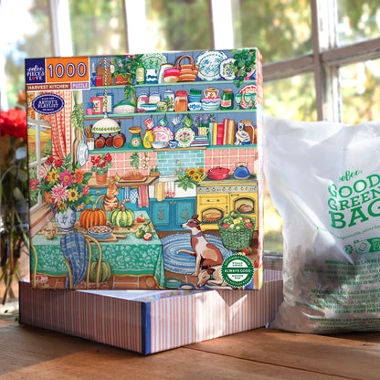 Piece&Love Harvest Kitchen 1000 piece puzzle with colorful illustrated kitchen scene