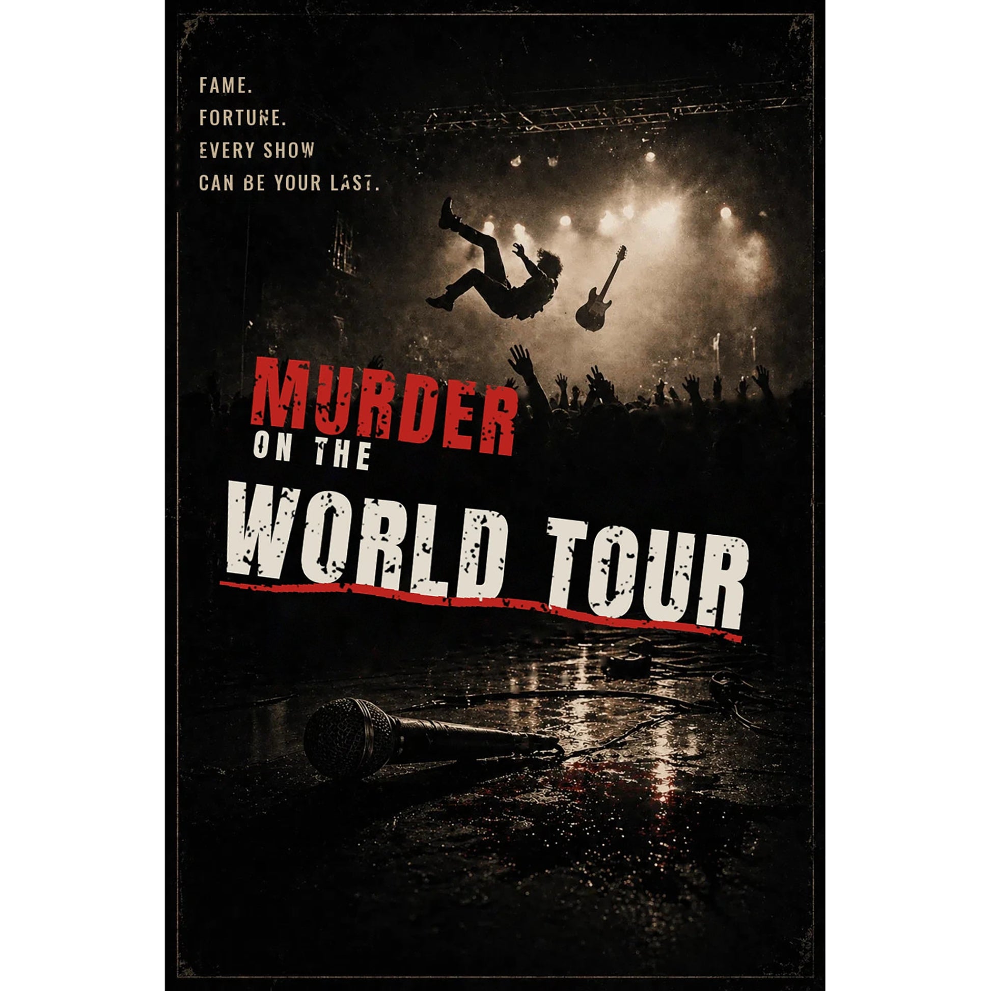 Murder on the World Tour interactive party game box with concert stage theme and detective gameplay