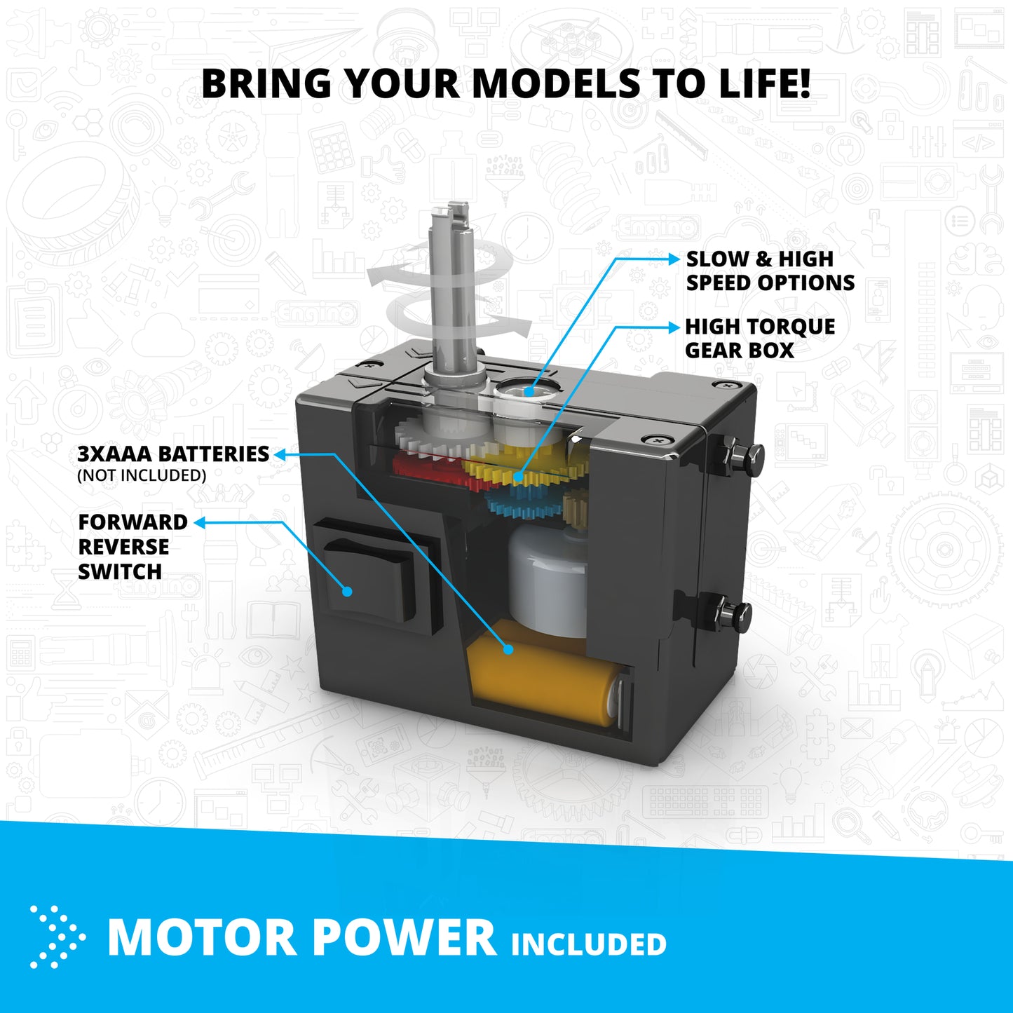 Engino Inventor Motorized Offroader building set with motor power, gear box, and battery compartment