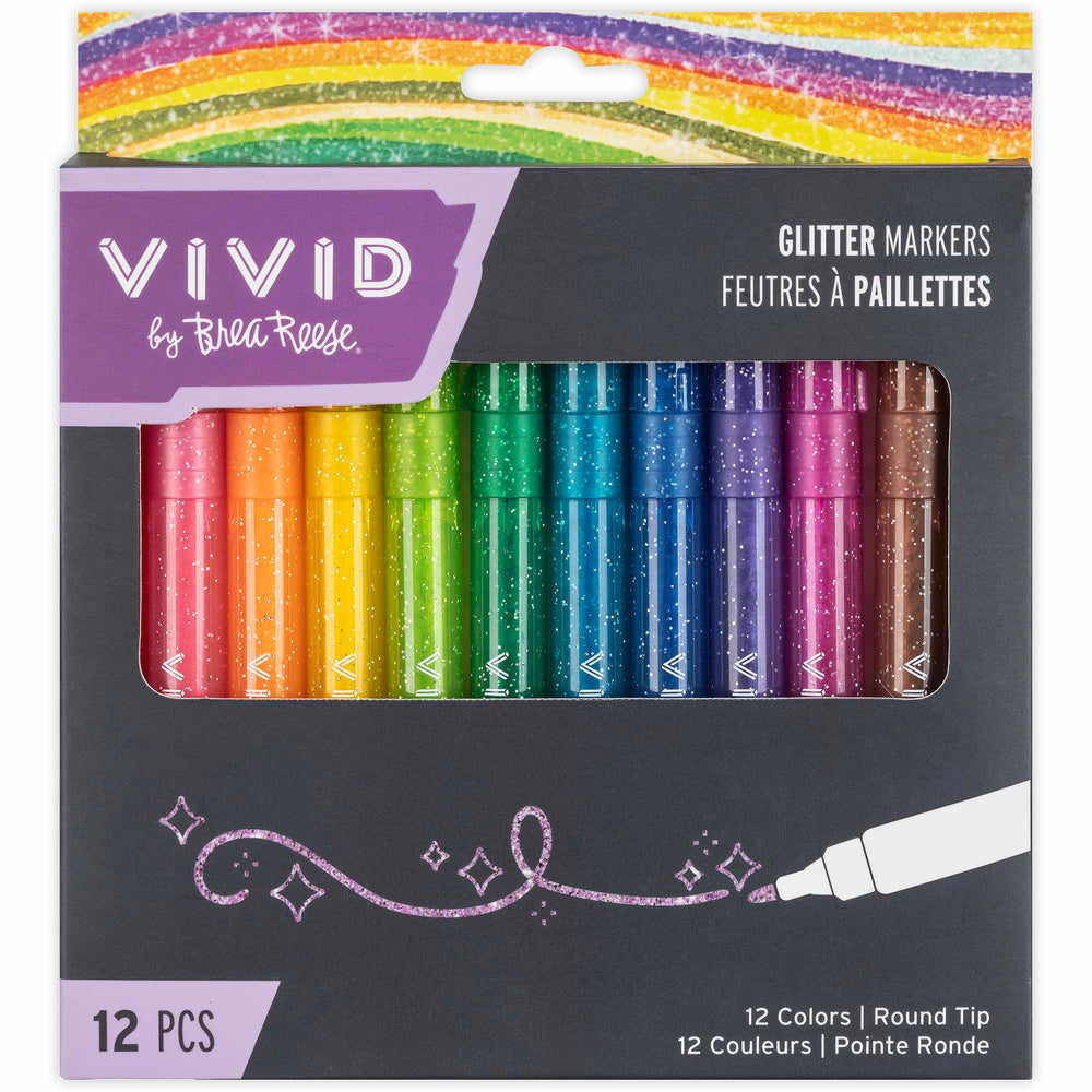 VIVID Glitter Markers 12-Color Set with Round Tip by Brea Reese