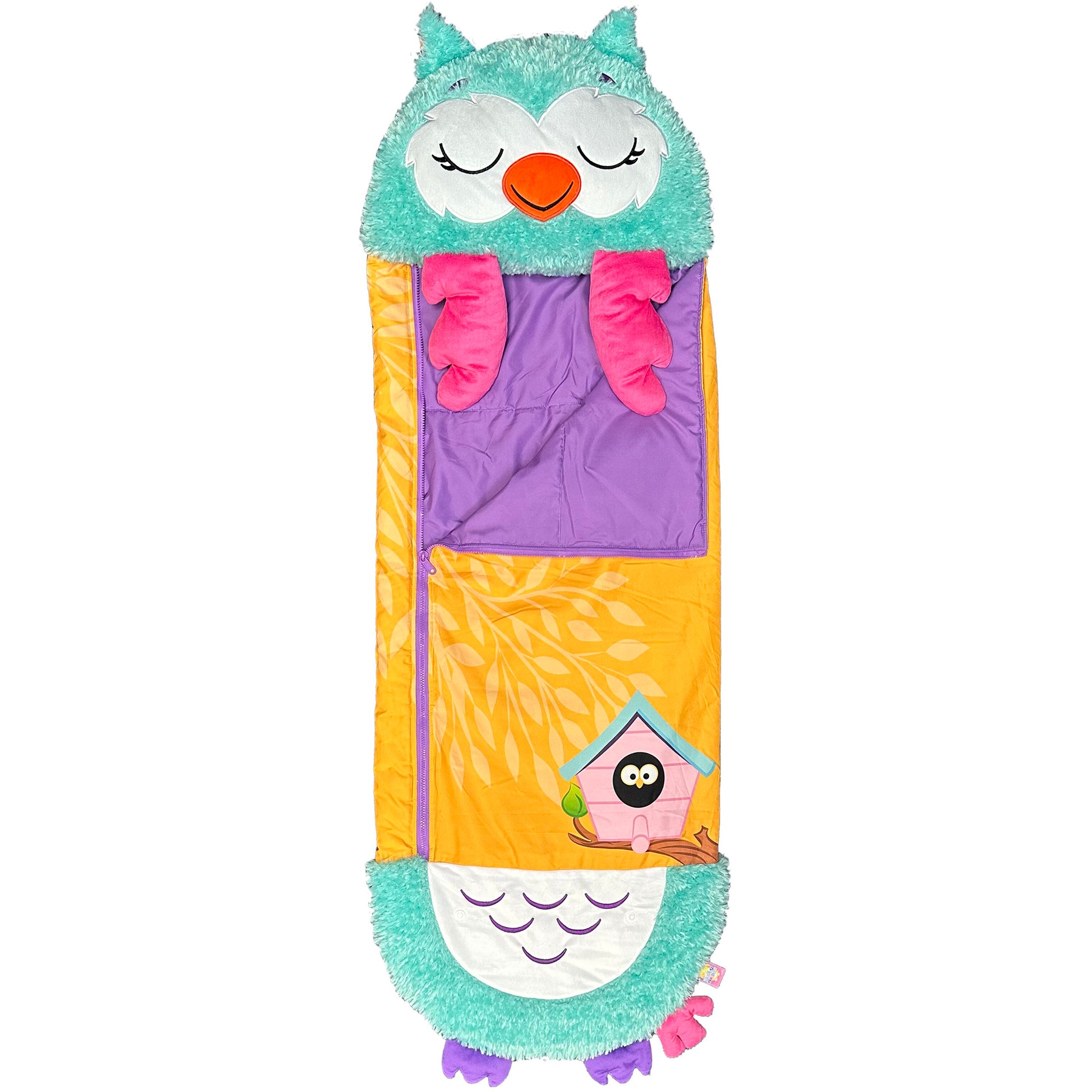 Happy Nappers Green Owl 2-in-1 Pillow Sleepy Sack with Purple and Yellow Accents