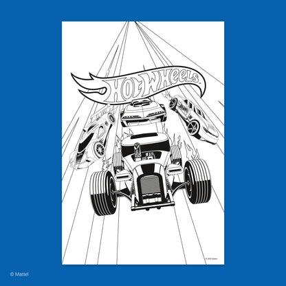 Hot Wheels Color & Sticker Fun spiralbound book with 3D cover featuring racing cars