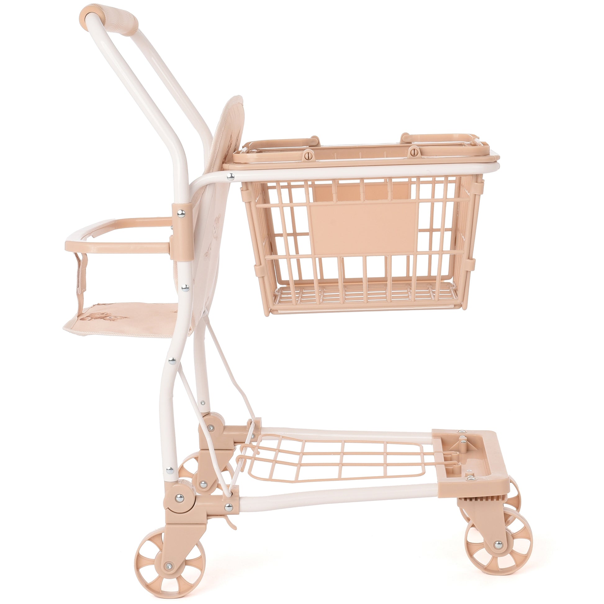 Roma Teddy Shopping Trolley in beige with white handle and wheels