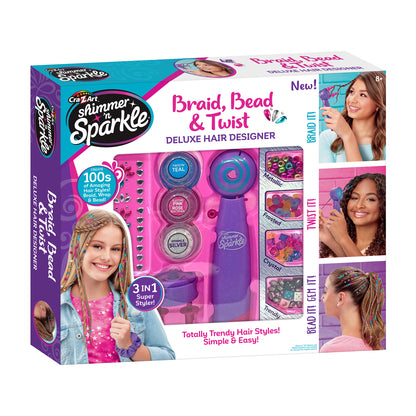 Cra-Z-Art Shimmer n Sparkle Braid Bead Twist Hair Designer with pink and purple styling tools