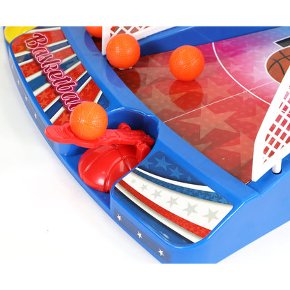 Retro Arcade Electronic Basketball game with blue base, red launcher, and orange balls