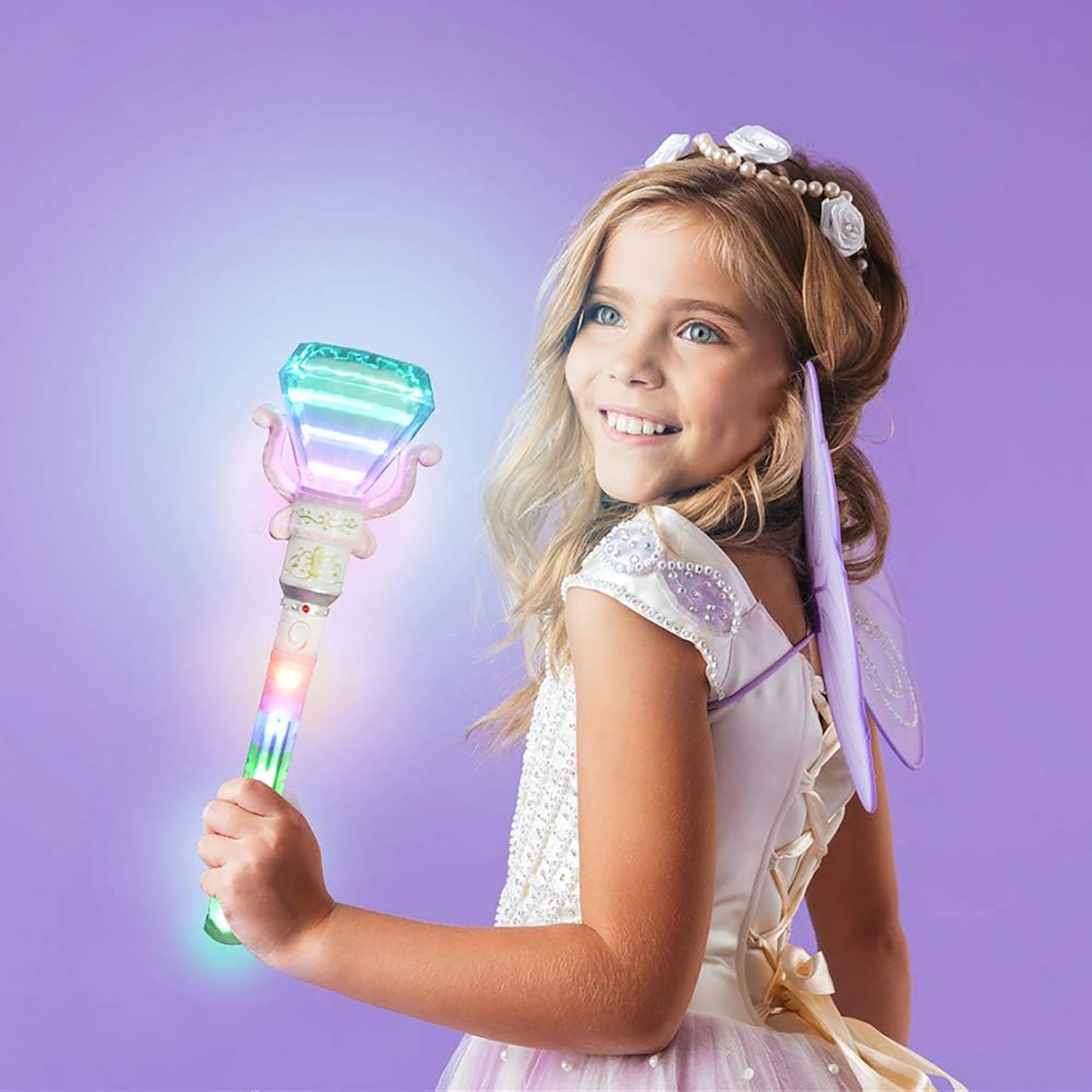 Enchanted Princess Light-Up Spinning Diamond Wand – White