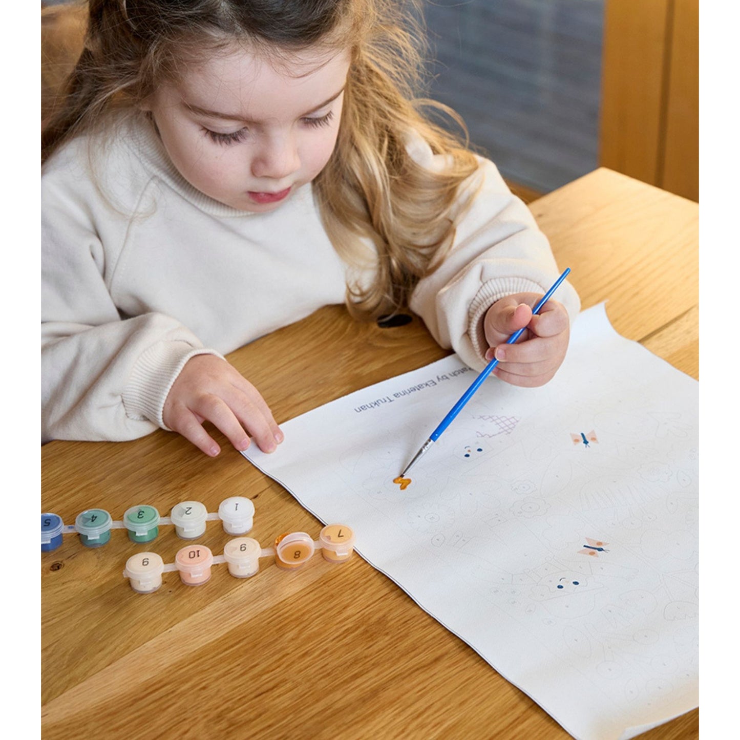JOS Paint By Numbers In Bloom kit with numbered paint pots and brush, child painting