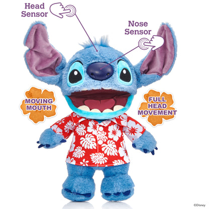 Disney Hawaiian Chatty Stitch Puppetronic blue plush toy with moving mouth and head sensors
