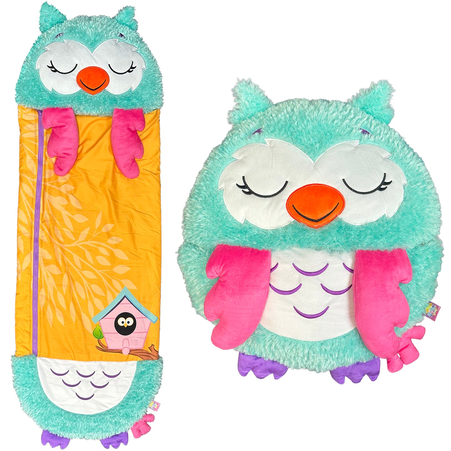 Happy Nappers Green Owl 2-in-1 Pillow Sleepy Sack Plush Toy for Kids