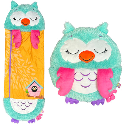 Happy Nappers Green Owl 2-in-1 Pillow Sleepy Sack Plush Toy for Kids