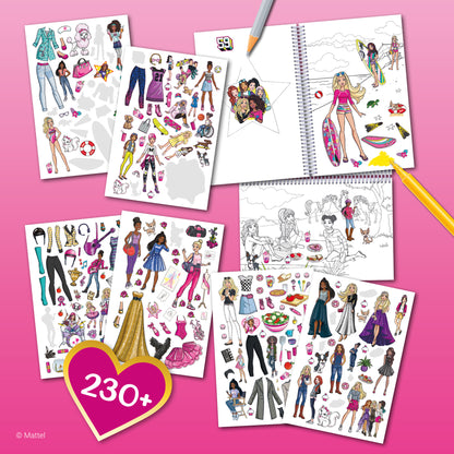 Barbie Color & Sticker Fun spiral book with 230+ stickers, coloring pages, and 3D cover for kids