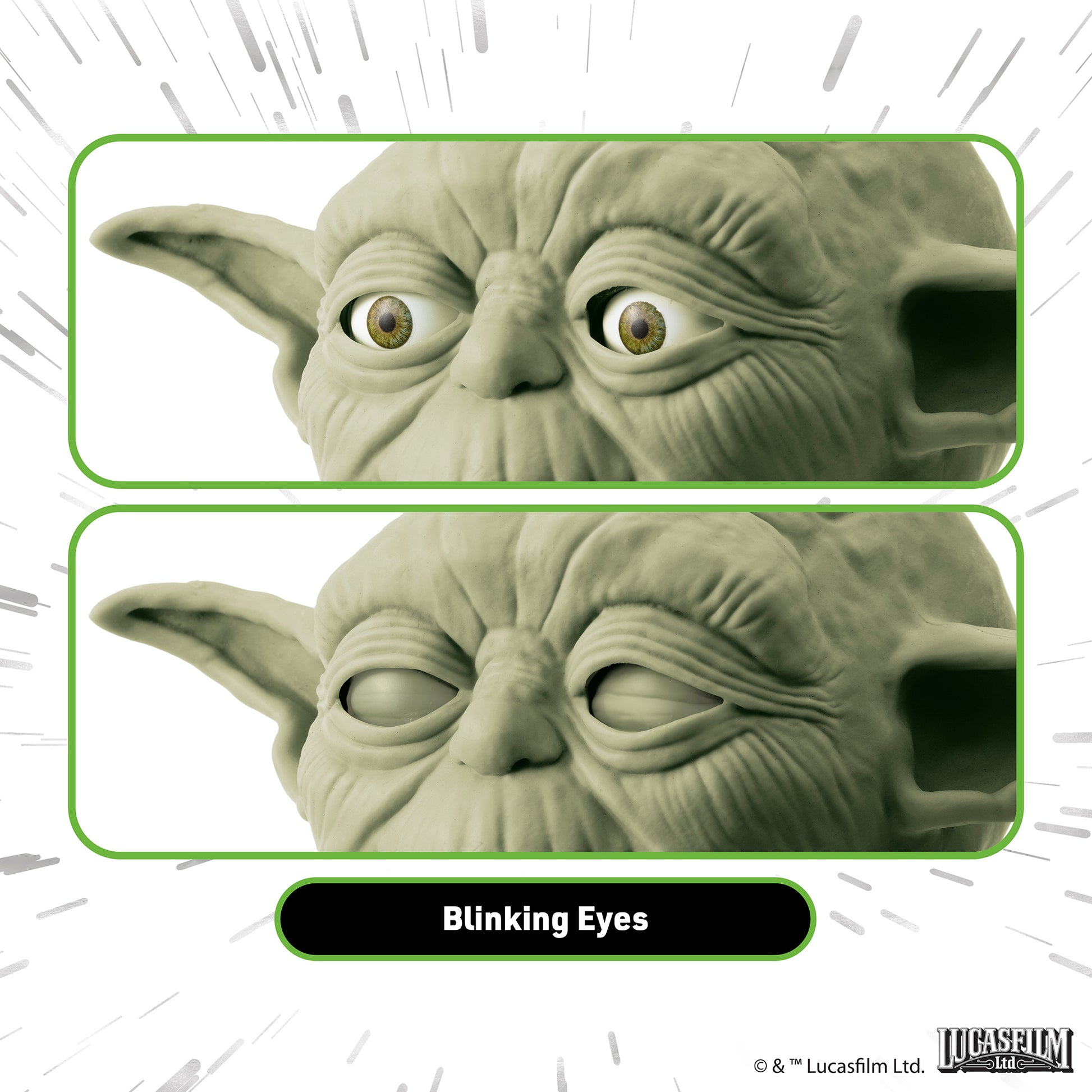 Yoda Blinking Eyes action figure with moving eyelids, green character head