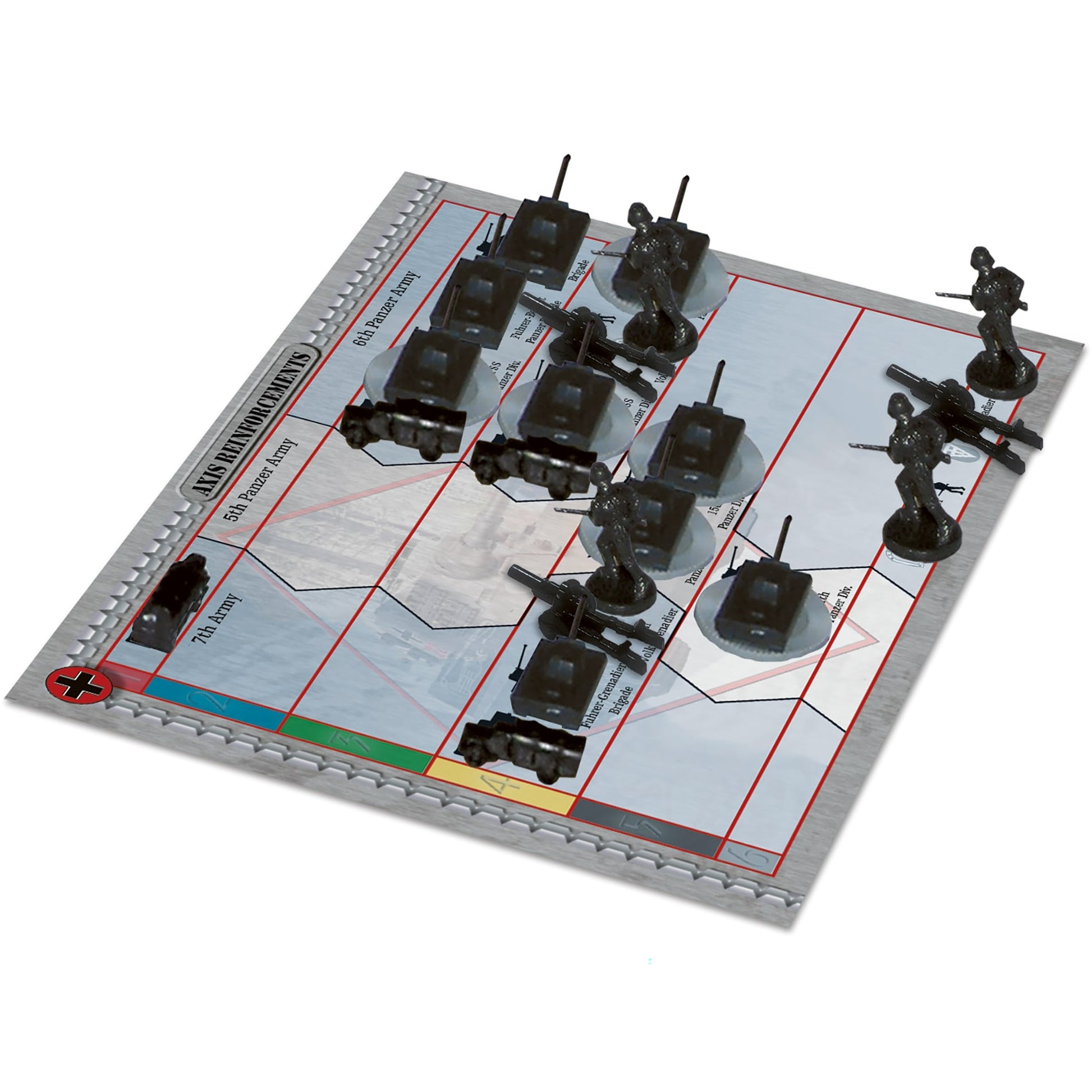 Axis & Allies Battle of the Bulge board game with miniature tanks and soldiers on grid map