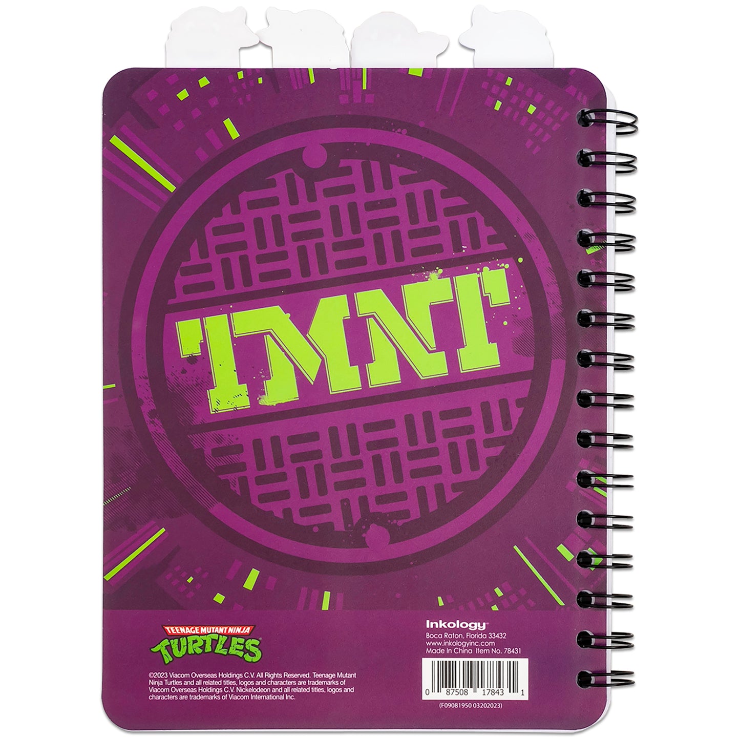 TMNT 4 Tab Journal with purple and neon green spiral-bound design