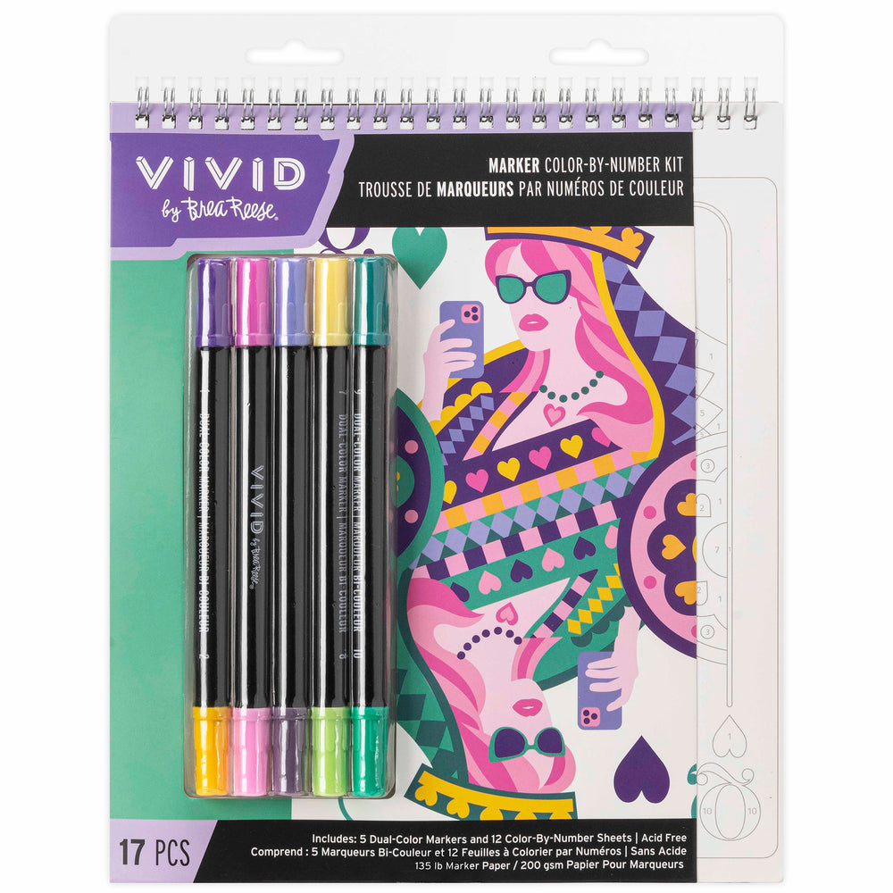 Vivid by Brea Reese Queen of Hearts Color By Number Marker Pad with 5 dual-color markers