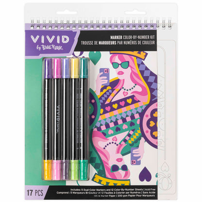 Vivid by Brea Reese Queen of Hearts Color By Number Marker Pad with 5 dual-color markers