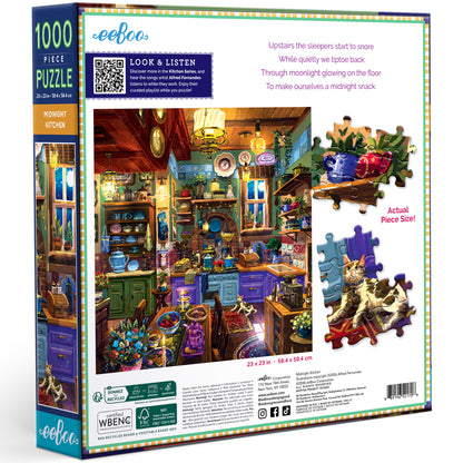eeBoo Midnight Kitchen 1000 Piece Puzzle with colorful illustrated kitchen scene