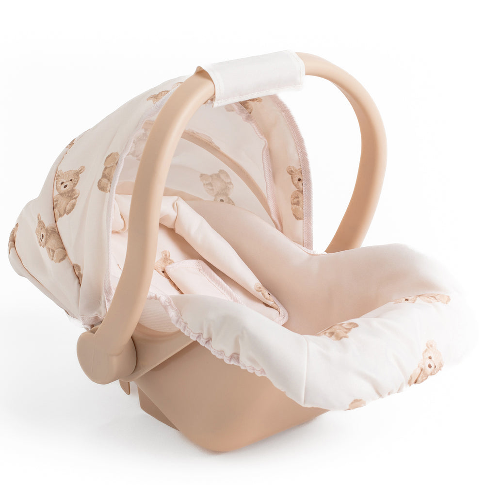 Roma Teddy Car Seat in cream with beige teddy bear pattern and handles