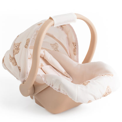 Roma Teddy Car Seat in cream with beige teddy bear pattern and handles