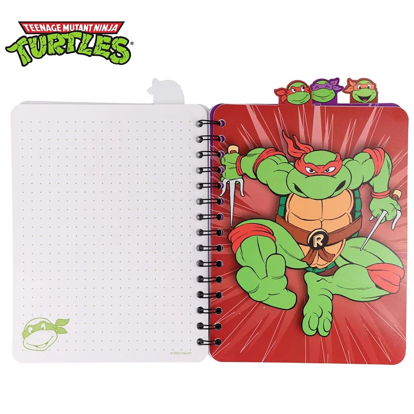 TMNT 4 Tab Journal with spiral binding, red cover featuring Raphael and other ninja turtles