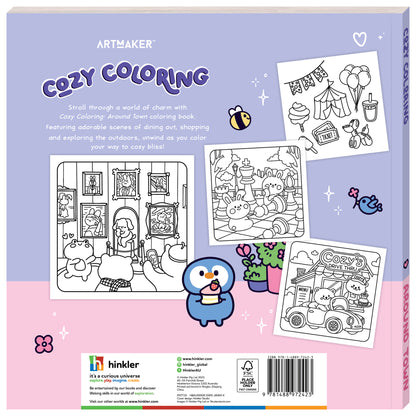 Art Maker Cozy Coloring Around Town book with purple box and cute character