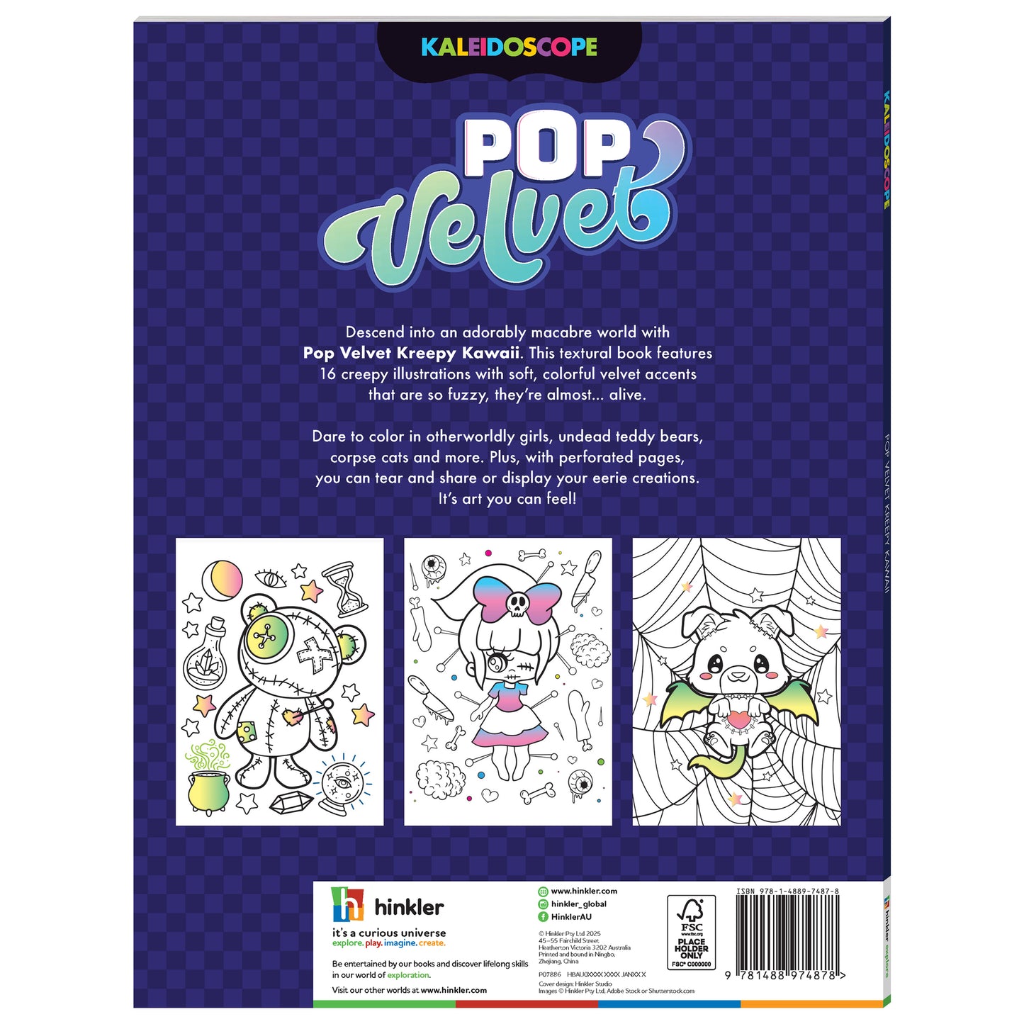 Kaleidoscope Pop Velvet Kreepy Kawaii coloring book with fuzzy velvet accents