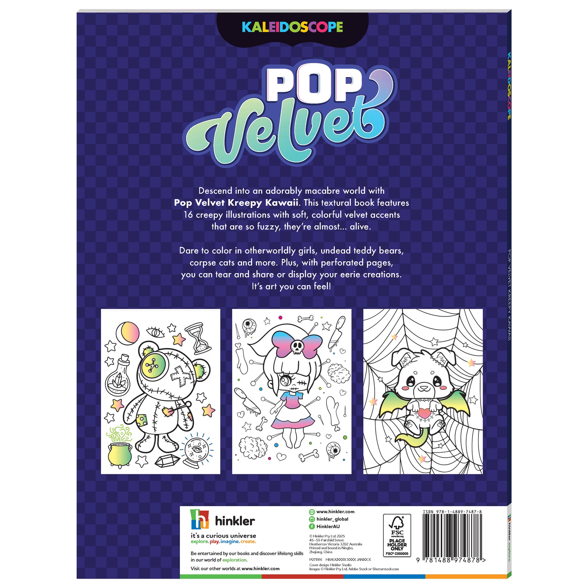 Kaleidoscope Pop Velvet Kreepy Kawaii coloring book with fuzzy velvet accents