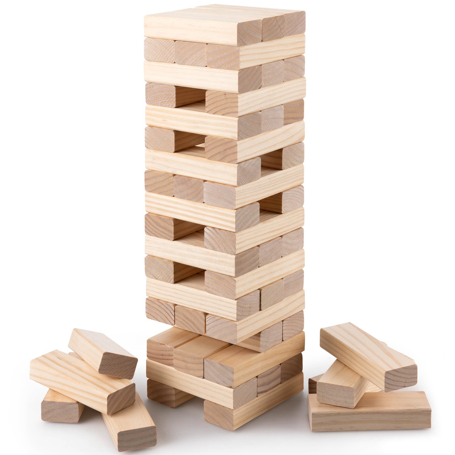 Grasshopper Games Giant Stack 'N' Fall Wooden Block Game with Carry Bag, Family Friendly