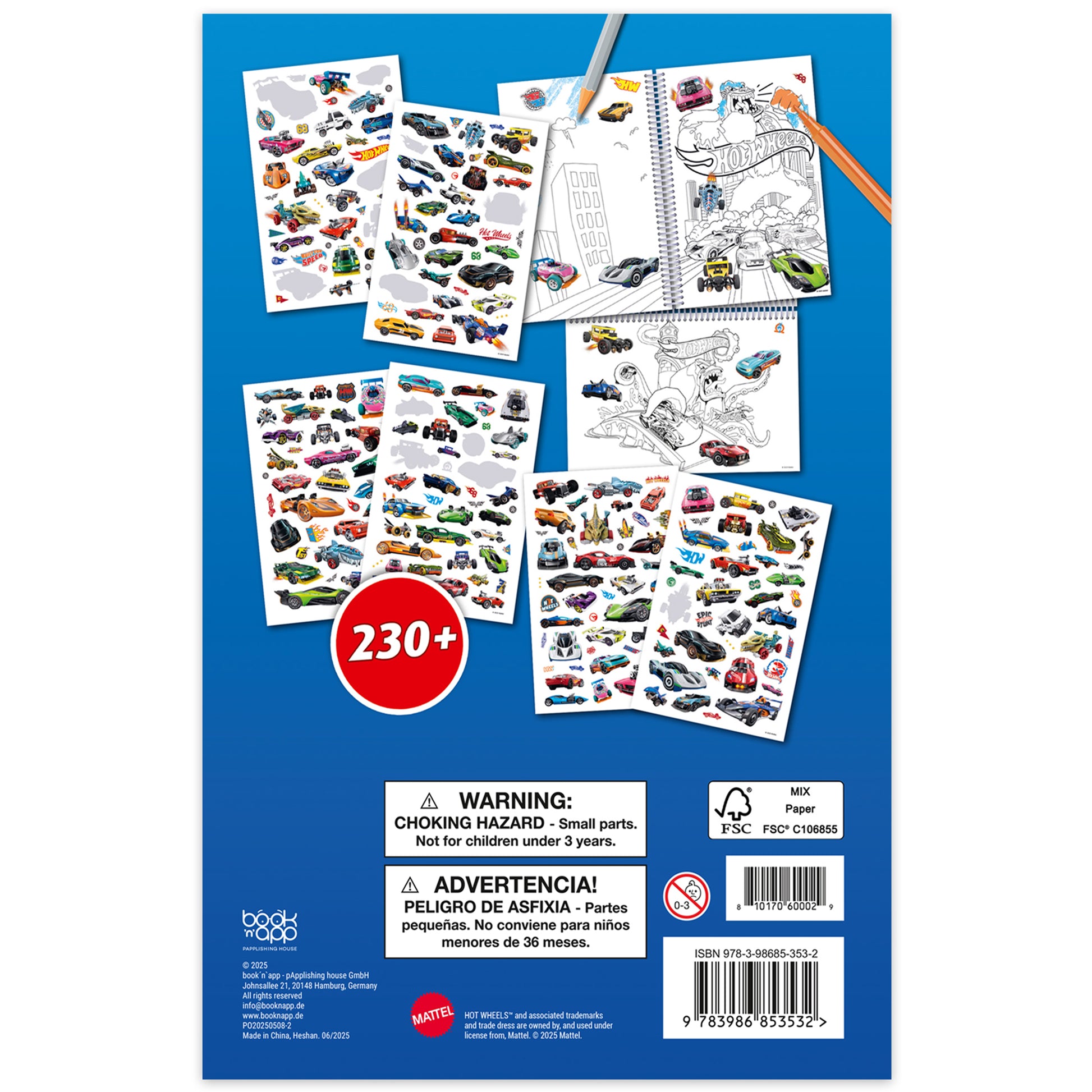 Hot Wheels Color & Sticker Fun spiral book with 230+ stickers and coloring pages