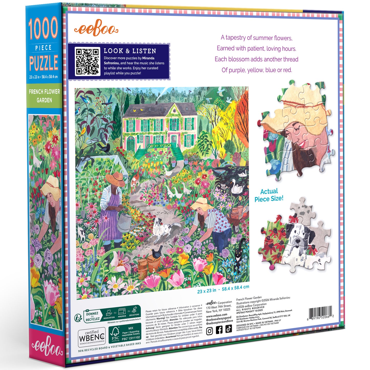 eeBoo French Flower Garden 1000 piece puzzle box showing colorful garden scene with flowers