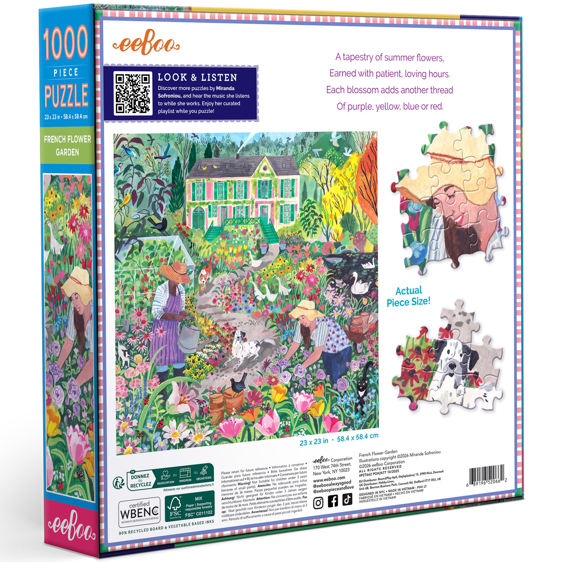 eeBoo French Flower Garden 1000 piece puzzle box showing colorful garden scene with flowers