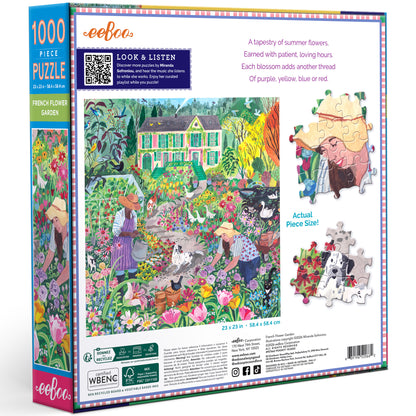 eeBoo French Flower Garden 1000 piece puzzle box showing colorful garden scene with flowers