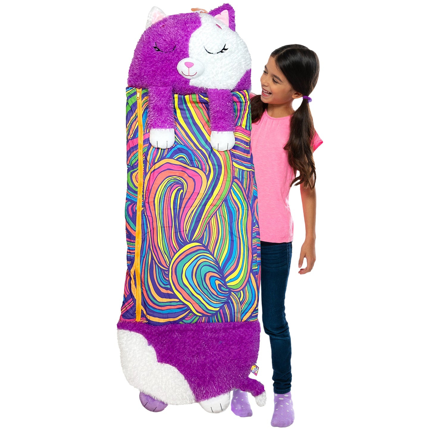 Happy Nappers Purple & White Cat Medium Pillow Sleepy Sack with colorful design