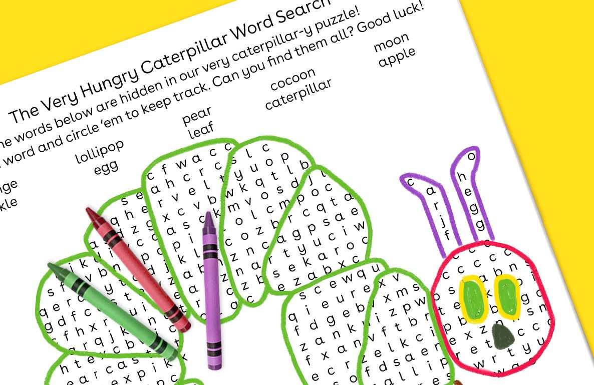caterpillar-themed word search