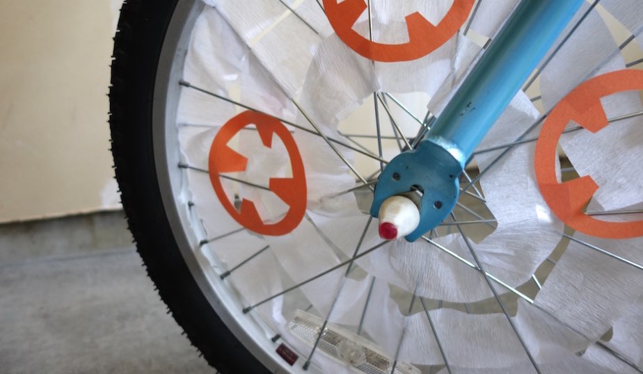 kids bike wheel with BB-8 droid shapes attached