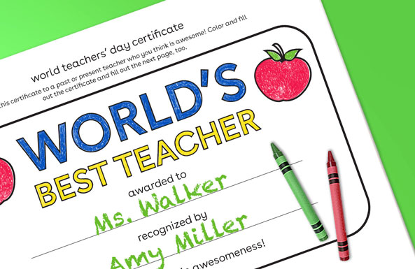 world teachers’ day certificate free printable for kids