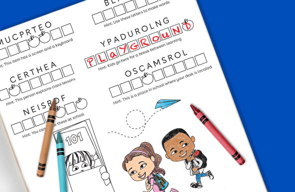 back-to-school word jumble free printable for kids