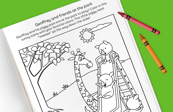 Geoffrey and friends at the park free printable for kids